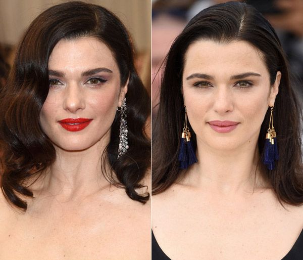 Por su parte, la actriz Rachel Weisz elige algo más natural de día y un look con ondas muy diva de Hollywood e intenso labial rojo para la noche.
