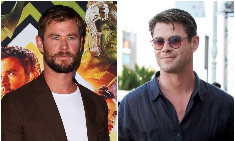 chris hemsworth with without beard