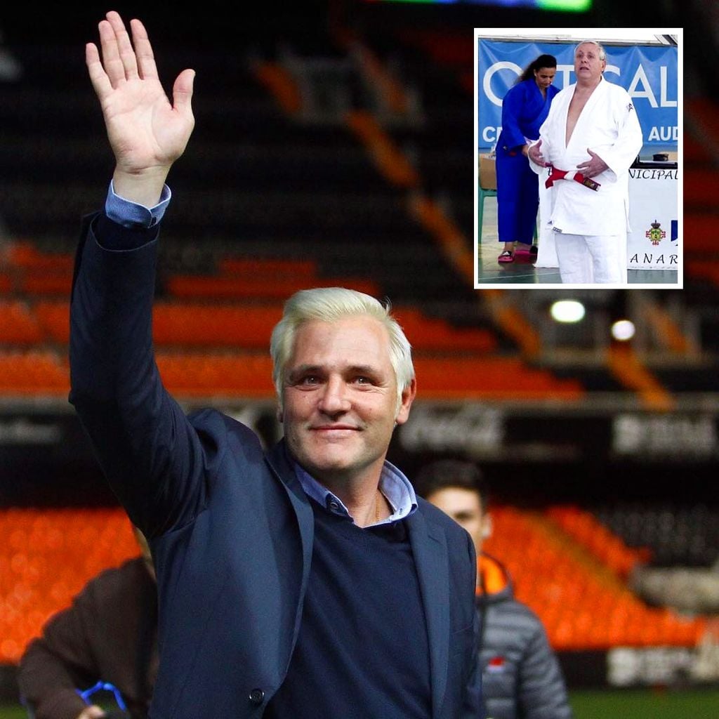 Santi Cañizares y su padre José con el traje de judoka (parte superior derecha de la imagen), en fotos de archivo