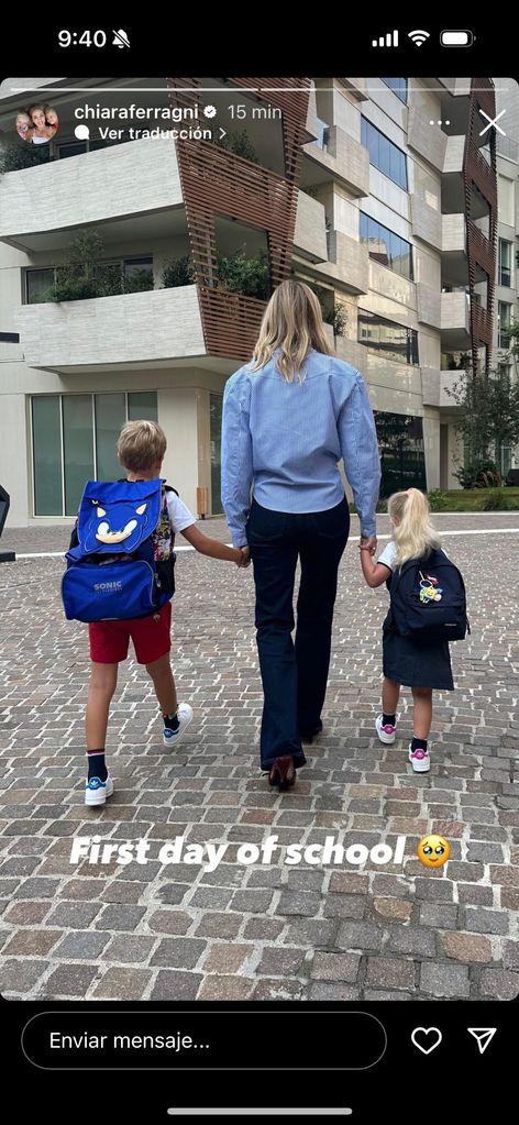 Chiara Ferragni con sus hijos en su primer día de colegio