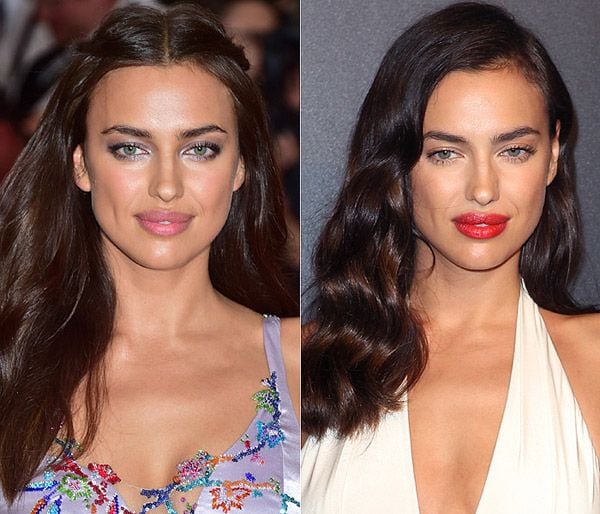 Labios naturales frente al siempre sexy rojo, ¿con cuál te gusta más Irina Shayk?
