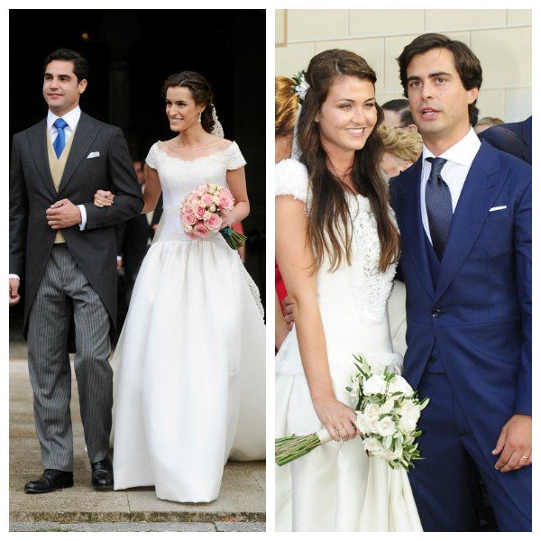 Gonzalo Diniz Méndez en su boda junto a Belén de Guindos, con chaqué en azul y corbata a juego.
