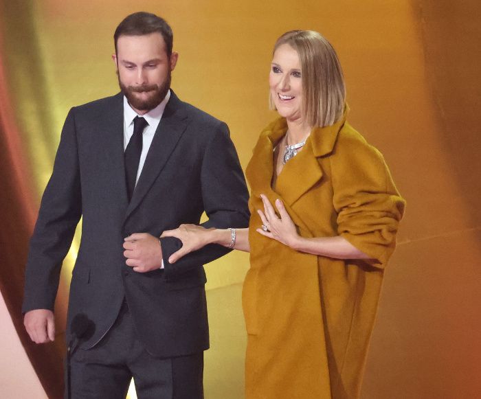 Celine Dion y su hijo René-Charles Angélil en los Grammy