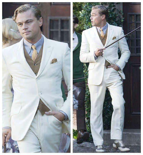 El look en blanco de estilo años 20 de Leonardo DiCaprio en la película 'El gran Gatsby'.
