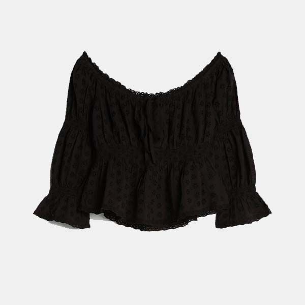 top escote bardot negro bershka