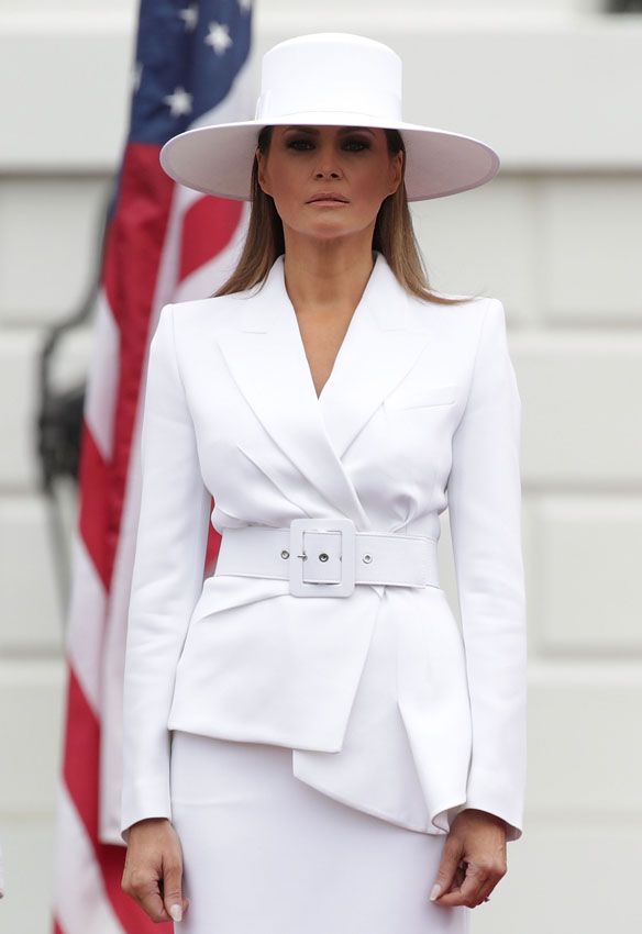 melania trump age asymmetrical white suit