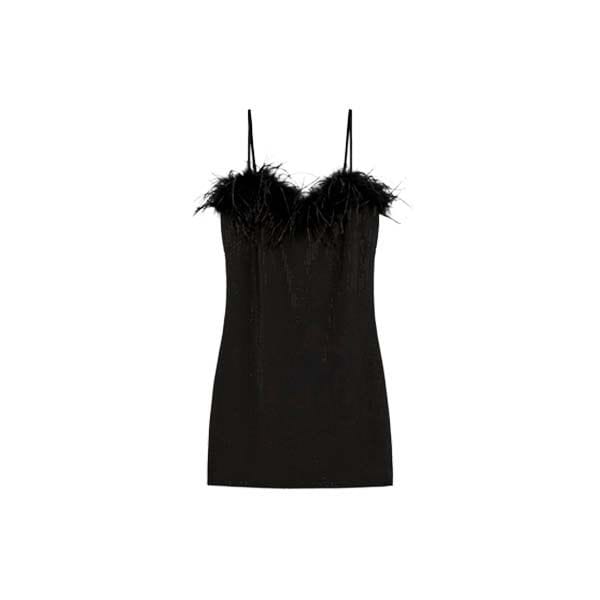 vestido negro plumas zara