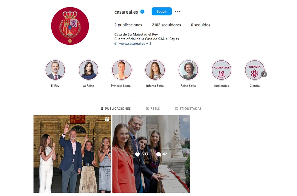 Perfil de Instagram de los Reyes y sus hijas
