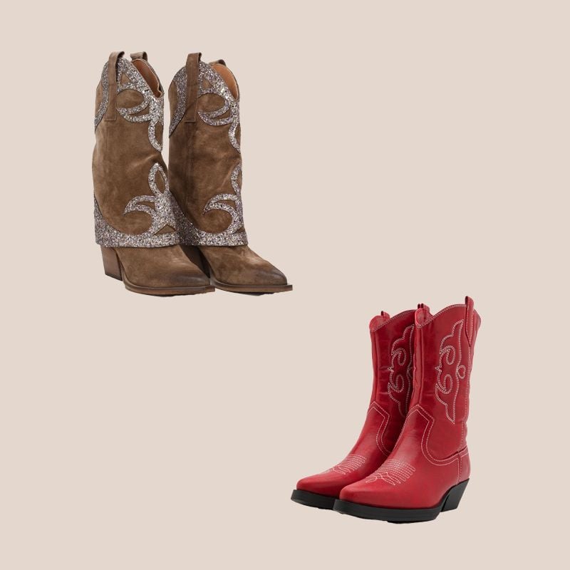 botas cowboy rjas y de ante con brillos