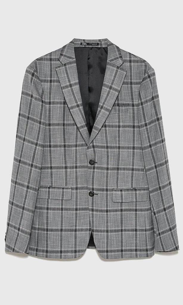 textured plaid blazer de zara