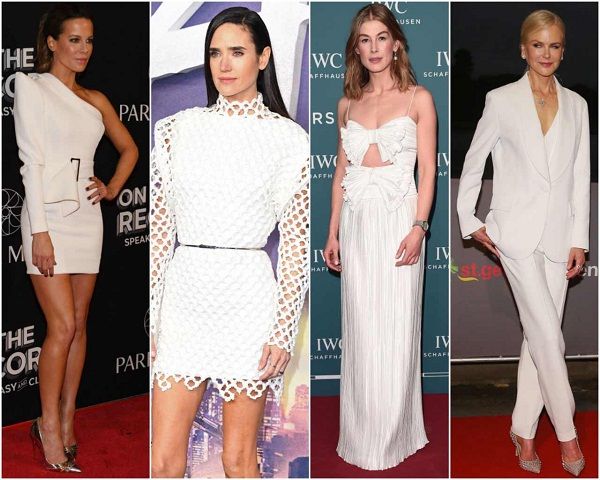 Kate Beckinsale, Jennifer Connelly,. Rosamund Pike y Nicole Kidman con trajes blancos