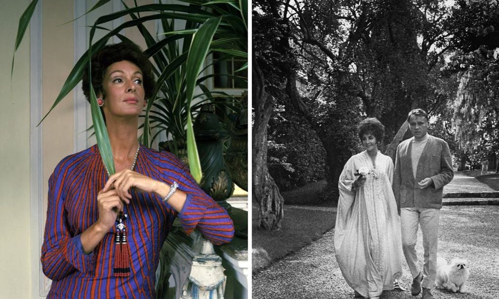 
Marela Agnelli, a la izquierda. A la derecha, Elizabeth Taylor, con un caftán de Givenchy, junto a Richard Burton en una imagen de los años sesenta. 
