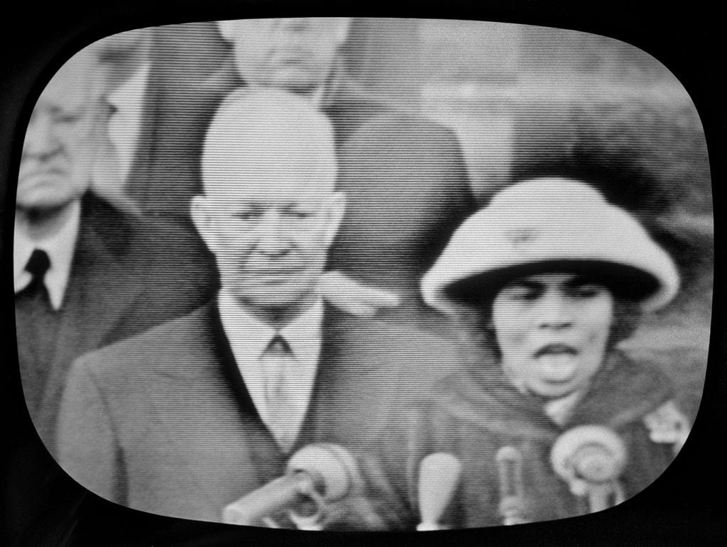 WASHINGTON, D.C. - JANUARY 21: Marian Anderson sings at Dwight D. Eisenhower's Presidential Inauguration, January 21, 1957.  (Photo by CBS via Getty Images)