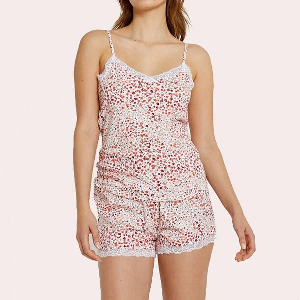 Pijama con short algodón con estampado de flores