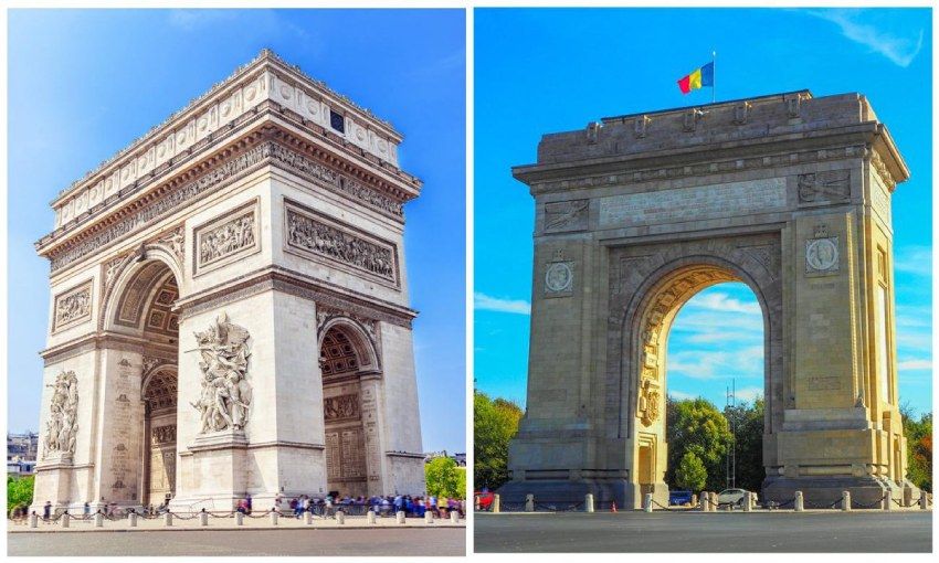 arco del triunfo en par s y su r plica en la ciudad de bucarest capital de ruman