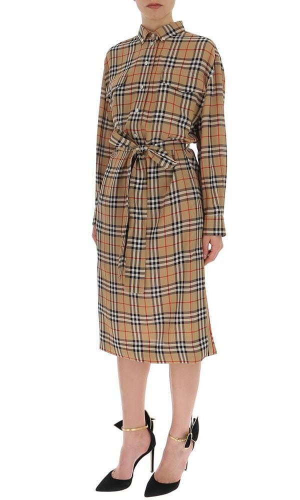 check pattern tie waist dress de burberry