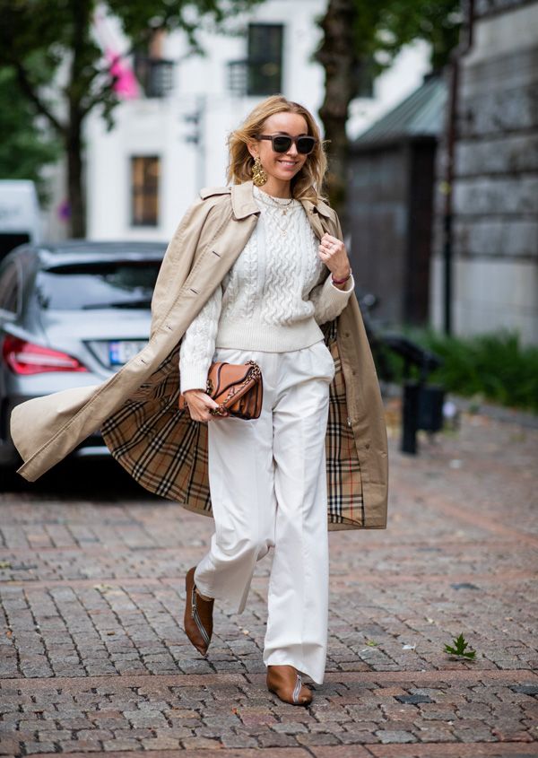 looks trabajo trench pantalon blanco