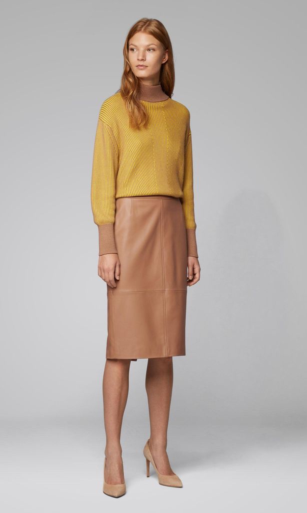 regular fit pencil skirt in lambskin de hugo boss