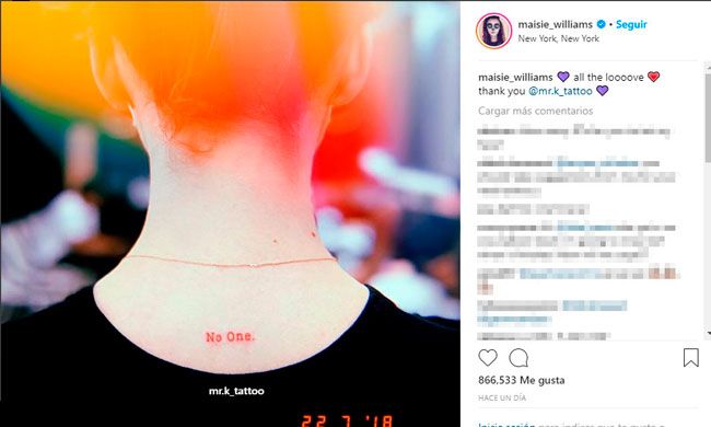 instagram maisie williams tatuaje