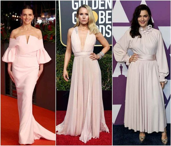 Juliette Binoche, Kristen Bell y Rachel Weisz con vestidos rosa