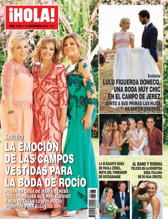 María Teresa y sus hijas han mostrado en las páginas de ¡HOLA! los vestidos que llevarán en la boda de Rocío y Fidel, que se celebra esta tarde en la finca Valdepalacios, en Toledo
