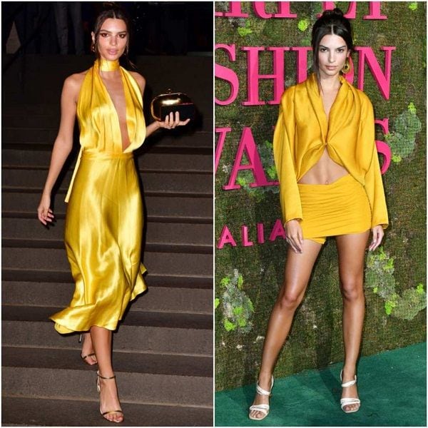 Emily Ratajkowski con vestidos amarillo