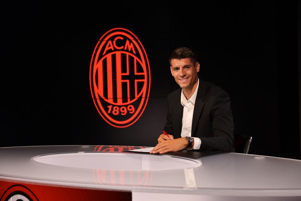 Álvaro Morata durante su presentación como nuevo jugador del Milan, 9 de agosto de 2024