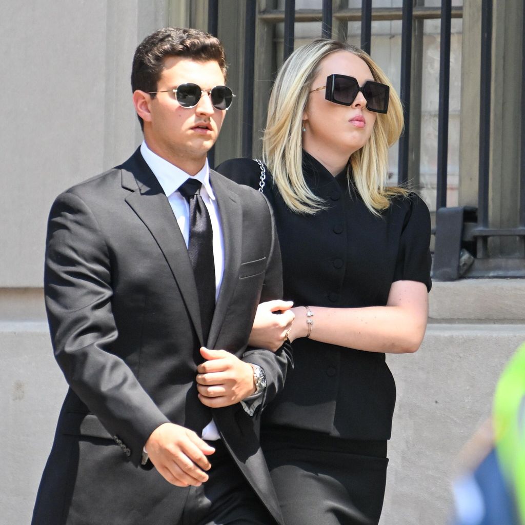 new york new york july 20 tiffany trump and husband michael boulos arrive for the funeral of ivana trump at st vincent ferrer roman catholic church july 20 2022 in new york city 