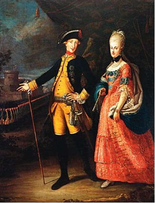 Los padres de Maria Antonia de Nápoles; el rey napolitano e infante de España Fernando IV (1751-1825), vástago del rey Carlos III (1716-1788) y de la esposa de éste, María Carolina de Austria. Pintura de Francesco Liani (1712–1770)
