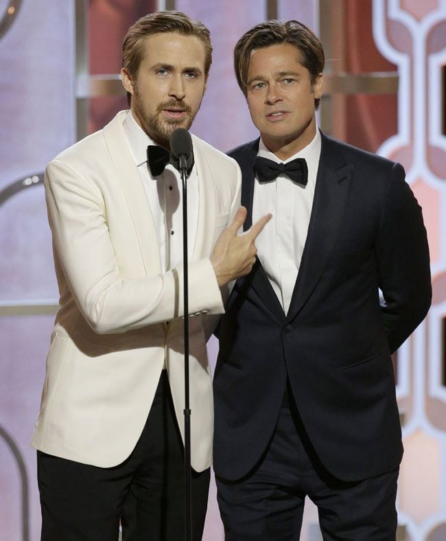 Brad Pitt y Ryan Gosling, duelo de guapos entregando un Globo de Oro
