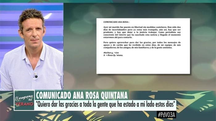 Comunicado de Ana Rosa Quintana sobre su marido