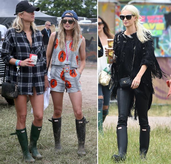 Cressida Bonas llevó un original conjunto de top y pantalones cortos a rayas con estampado de pájaros uno de los días, conjunto que repitió en otro concierto aunque en esta ocasión, aunque el estampado era el mismo, el pantalón era largo
