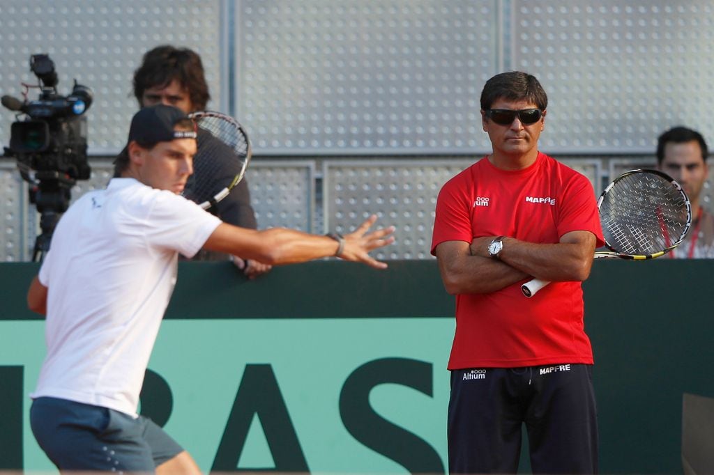 Rafa Nadal entrenando con su tío, Toni Nadal, en septiembre de 2013 en Madrid