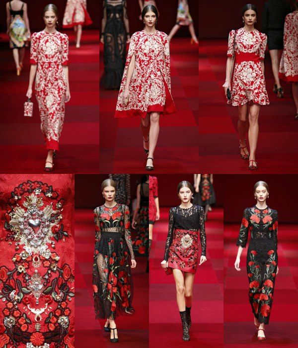 La firma italiana Dolce & Gabbana suele dedicar gran parte de su colección femenina al color rojo. 