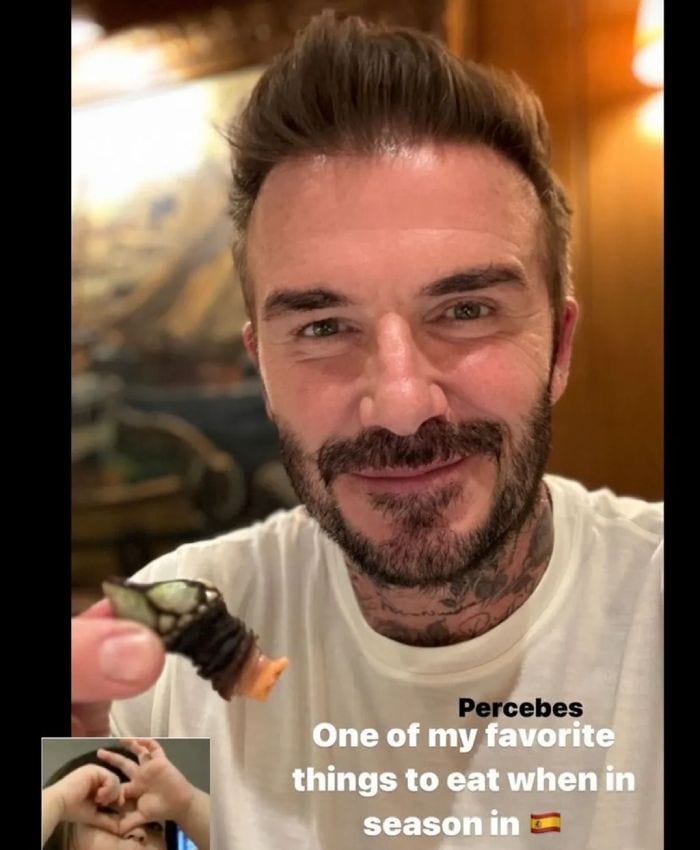 David Beckham comiendo percebes