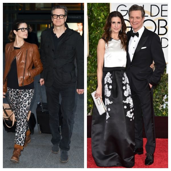 Colin Firth y Livia Giuggioli, impecables con un look combinado en blanco y negro sobre la alfombra roja de los Globos de Oro.
