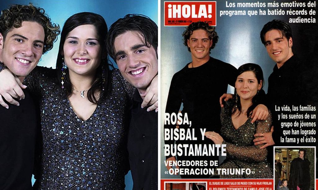 
Su primera portada de ¡HOLA!, junto a David Bisbal y Rosa López, en febrero de 2002.
