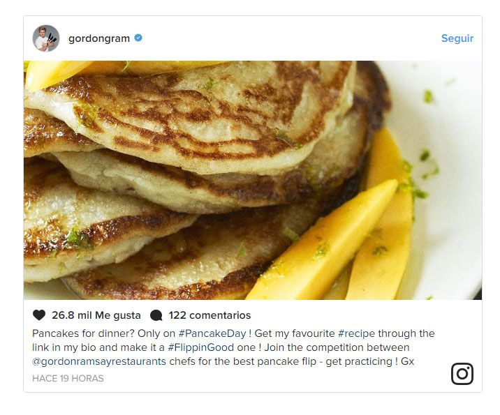 Foto de unos apetecibles pancakes que el chef Gordon Ramsay publicó en su cuenta de Instagram.
