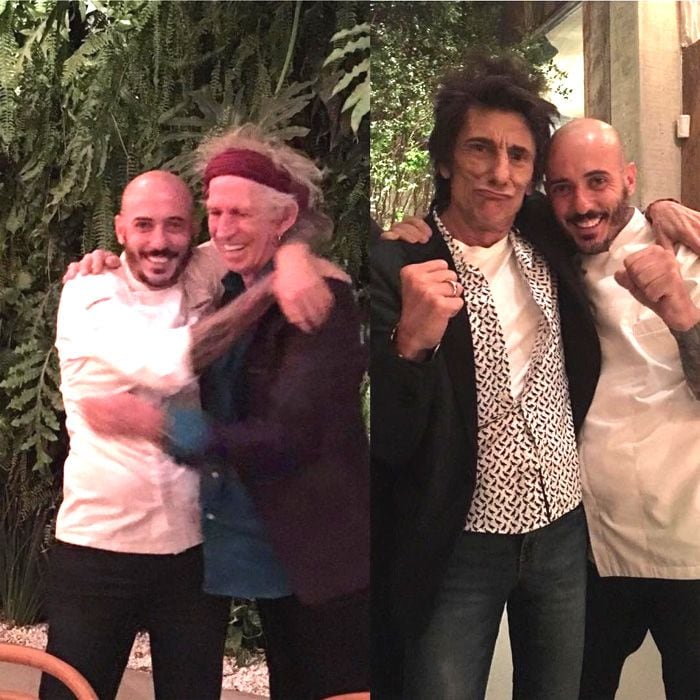 Daniel Redondo Cuevas con los integrantes de los Rolling Stones