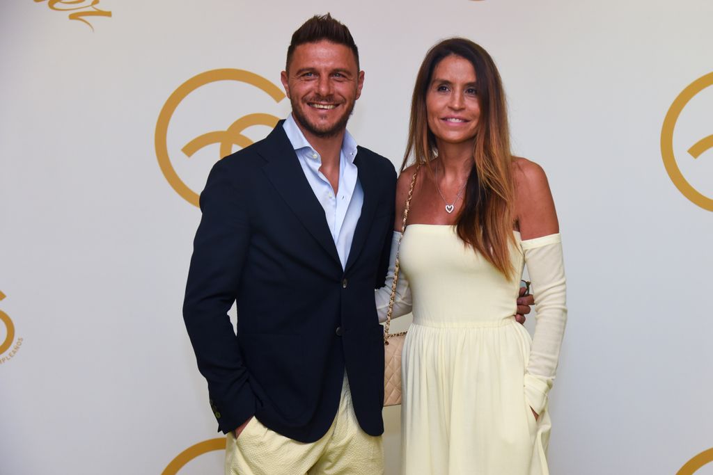  Former soccerplayer Joaquin Sanchez and Susana Saborido at photocall for 60 birthday of Jose Luis Lopez " El Turronero " in Seville. June 1, 2023.