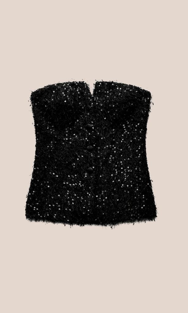 Top 'bustier' con flecos y lentejuelas (29,95 euros)