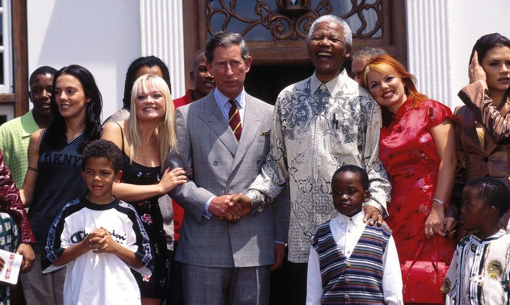 Prince Charles, Nelson Mandela and Spice Girls in Charles\' visit in Johannesburg, Southe Africa in November, 1997.