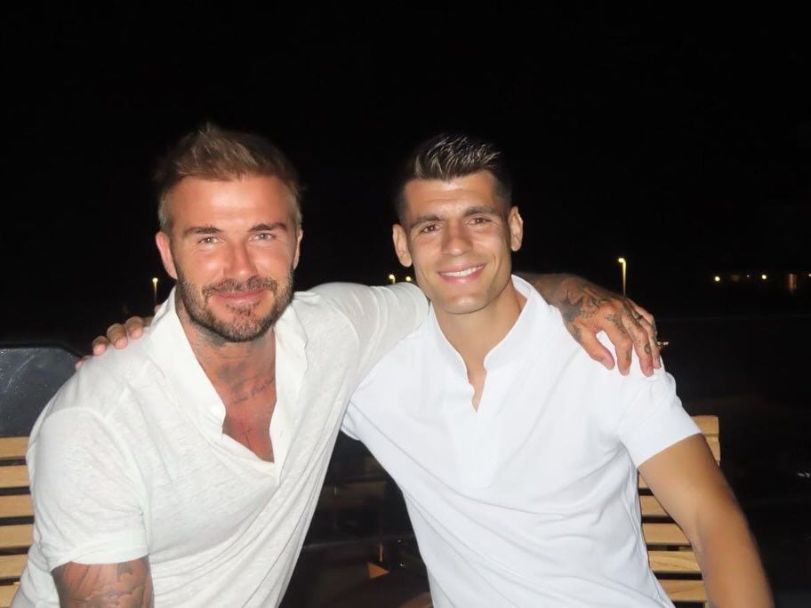 Álvaro Morata y David Beckham. Vacaciones Cerdeña. Julio 2024