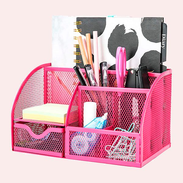 organizador escritorio rosa amazon