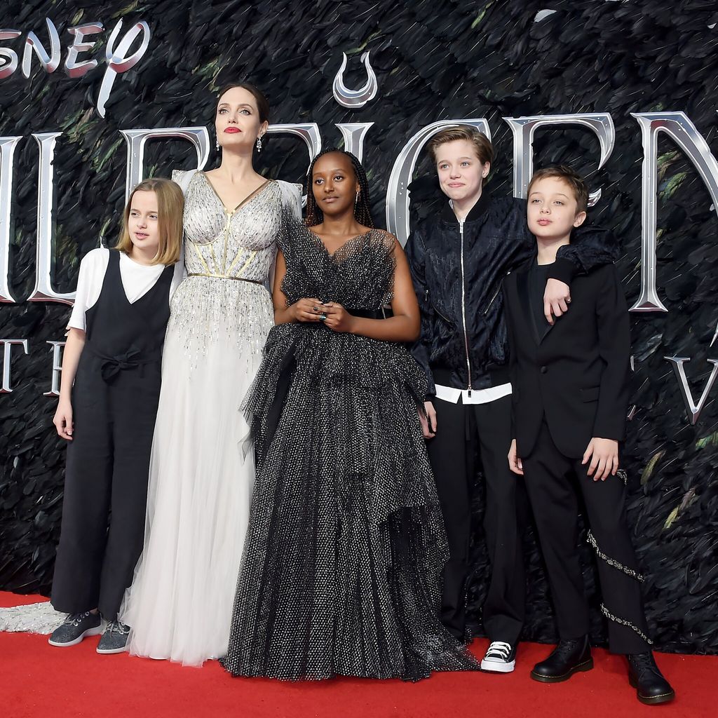 angelina jolie brought her twins as well as zahara and shiloh to the london premiere of her new disney movie