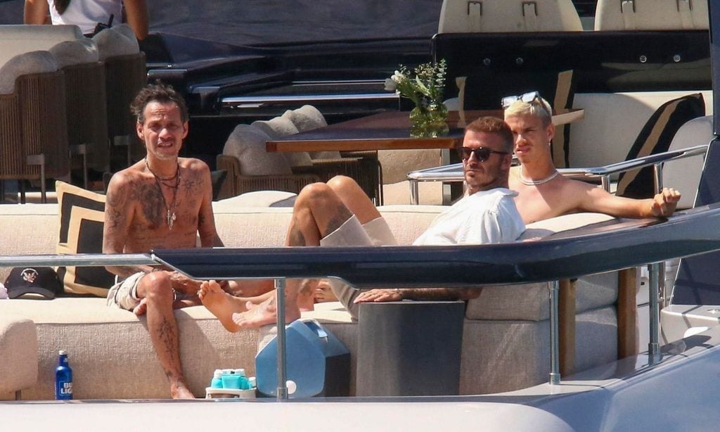 Marc Anthony y David Beckham en yate