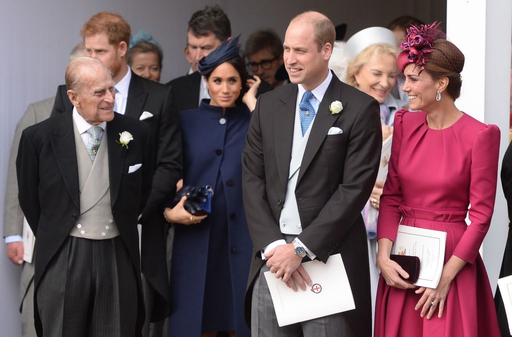 Duque de Edinburgo, Meghan Markle, príncipe Harry, príncipe Guillermo y Kate Middleton en la boda de Eugenia de York