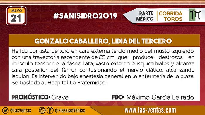 Gonzalo Caballero, amigo de Victoria Federica y Felipe de Marichalar, sufre una cogida en Las Ventas