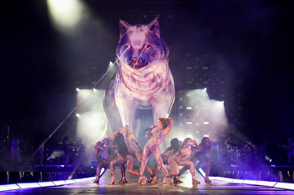 Shakira performs onstage during Shakira: Las Mujeres Ya No Lloran World Tour at Roberto Melendez Metropolitan Stadium on February 20, 2025 in Barranquilla, Colombia.  (Photo by Kevin Mazur/Getty Images for Live Nation)