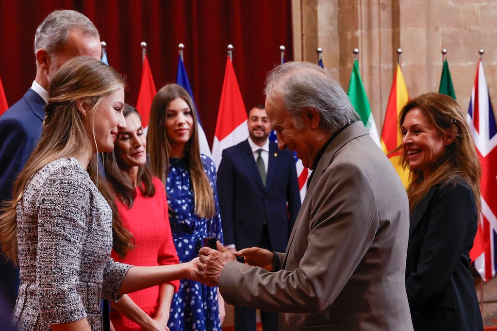 Joan Manuel Serrat,Spanish King Felipe VI and Queen Letizia with Princess of Asturias Leonor de Borbon and Infant Sofia de Borbon during an audience with the awarded the Princess of Asturias awards 2024 in Oviedo, on Friday 25 October 2024.